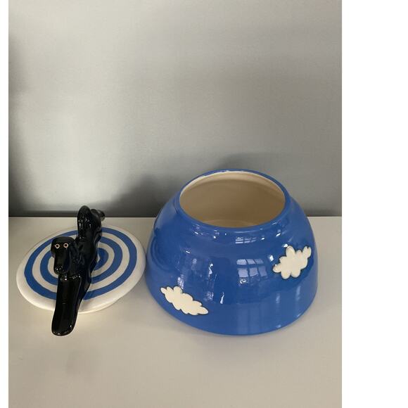 Alison Palmer Whimsical Black Dog Ceramic Lidded Cookie Jar Blue Cloud - Picture 4 of 6